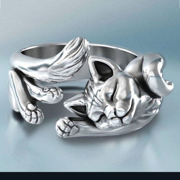 Sterling Silver Adjustable Lazy Kitty Ring. - Picture 4 of 5